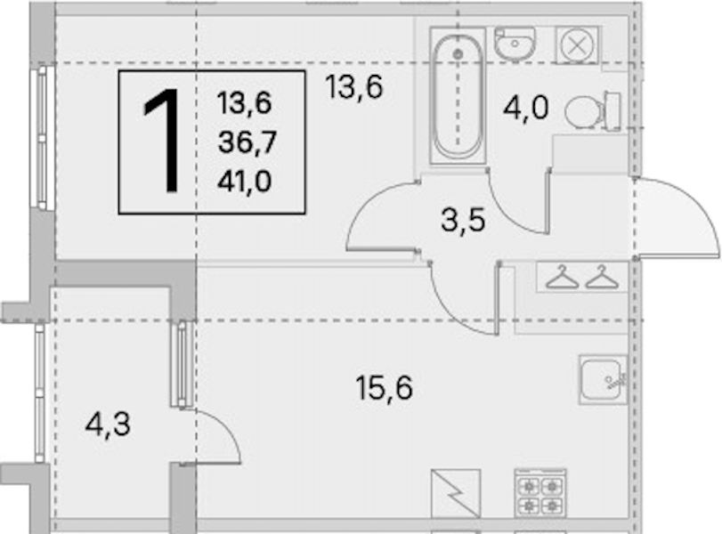 1-комнатная квартира 36.7 м², 2/5 эт., ЖК «ЮгТаун. Олимпийские кварталы»